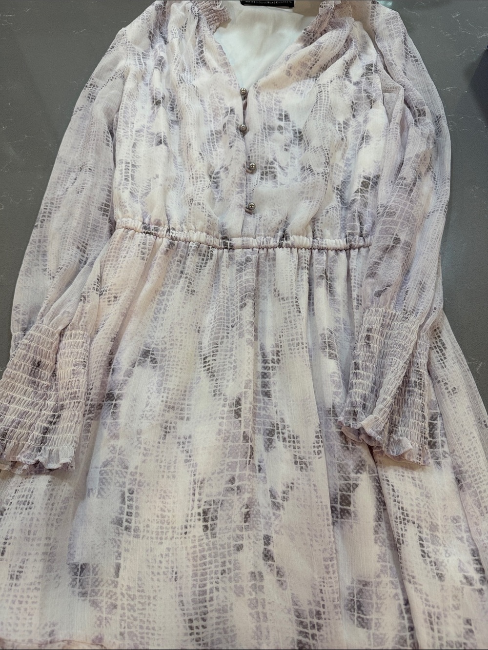 White House Black Market Pale Blush Patterned Long-Sleeve Dress